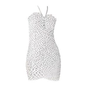 UO white polka dot lace up ruched halter tube top dress